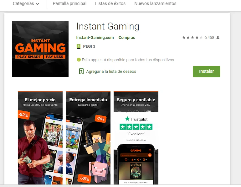 app play store instant gaming